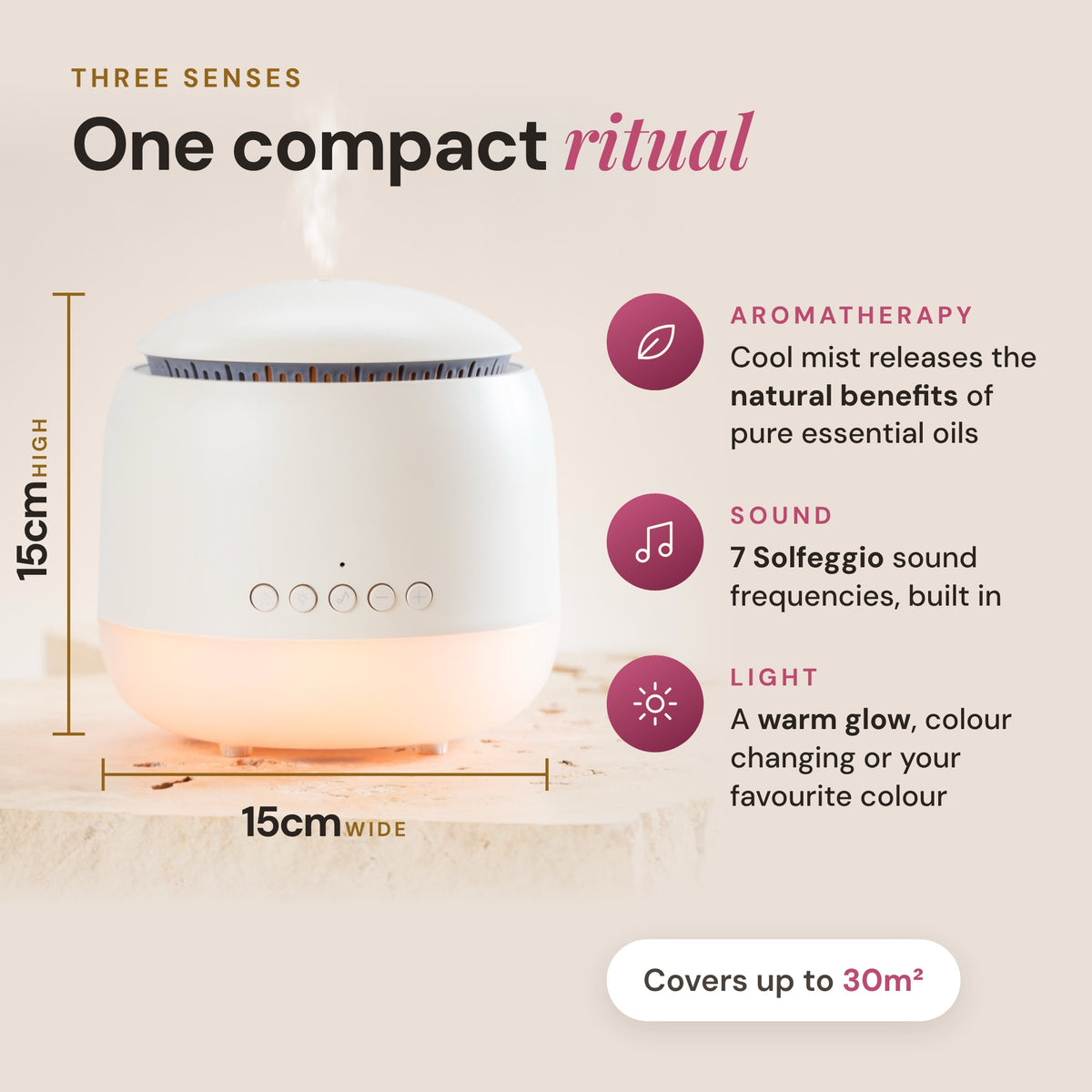 Aroma-Frequency Sound Diffuser sound, scent and light with product size