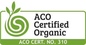 ACO Certified Organic logo with a green leaf symbol on a white background