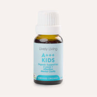 Bottle of Lively Living A+++ Kids supplement on a white background