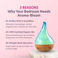 Aroma-Bloom diffuser with text on a pink background