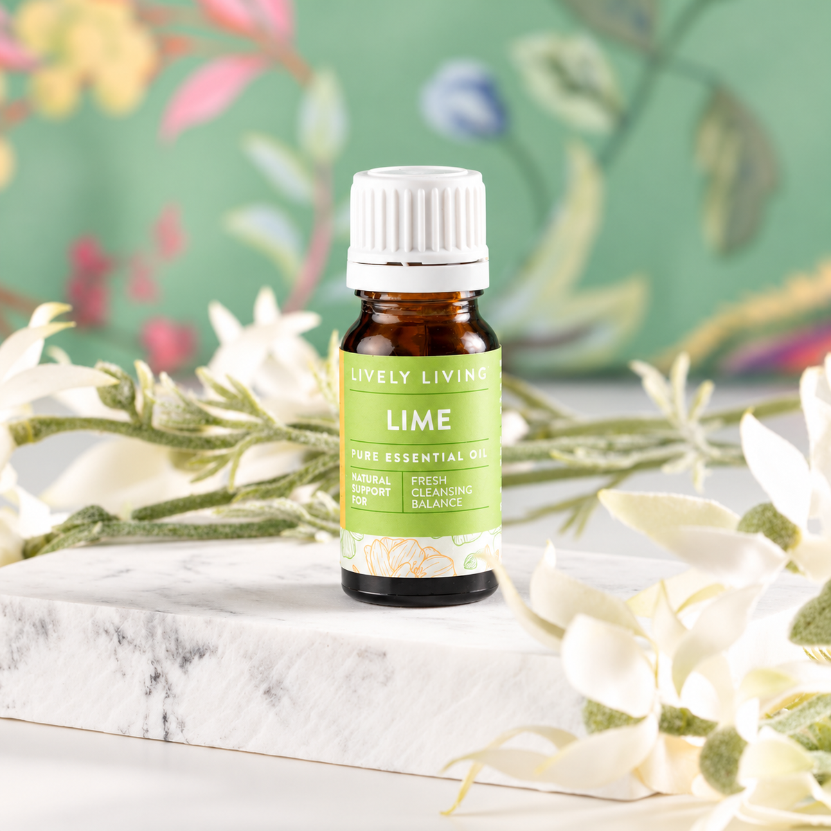 Lively Living Lime pure essential oil botanical still life