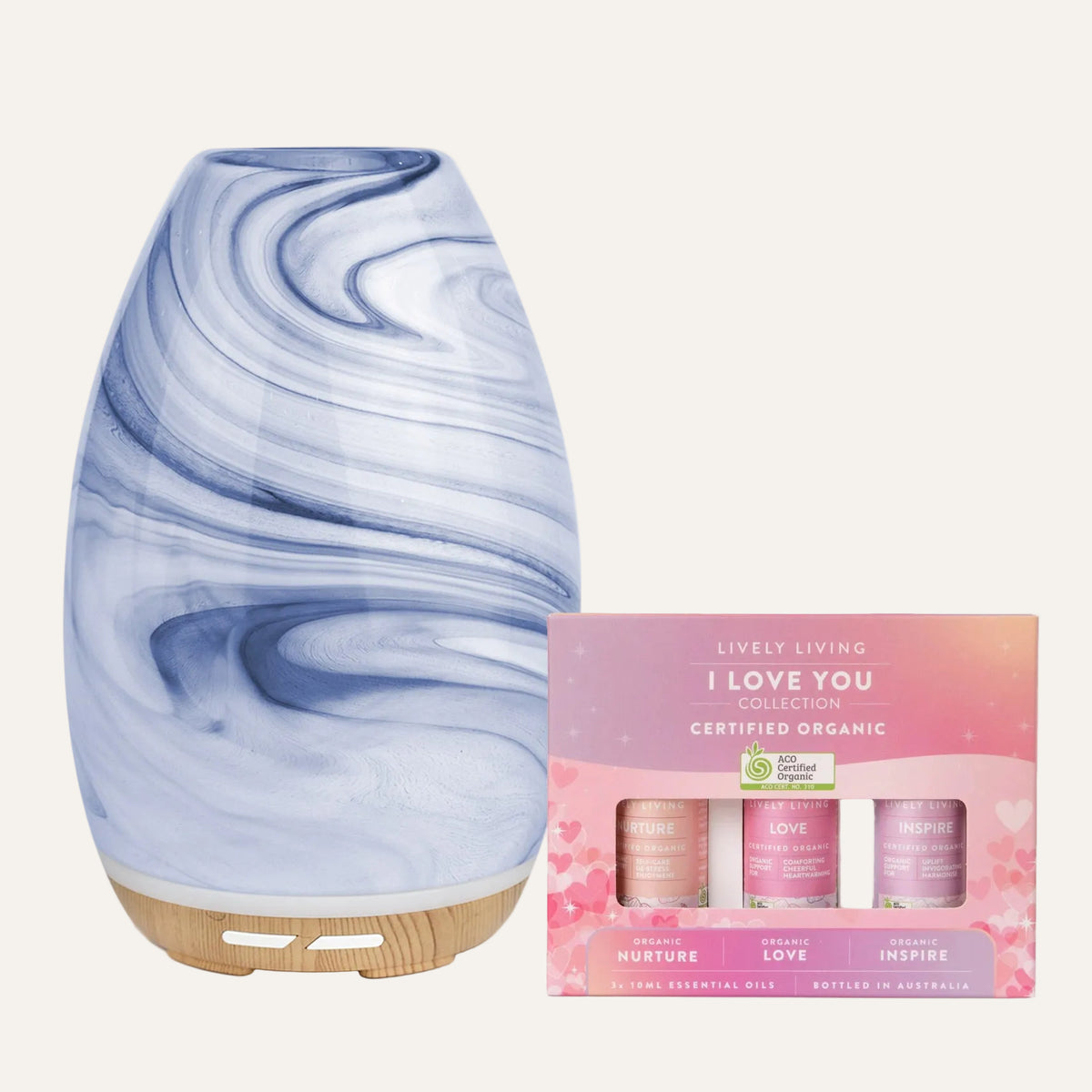 Patterned Diffuser Aroma-Swirl Denim Glass Diffuser + I Love You Trio