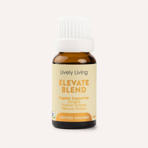 Bottle of Lively Living Elevate Blend on a white background