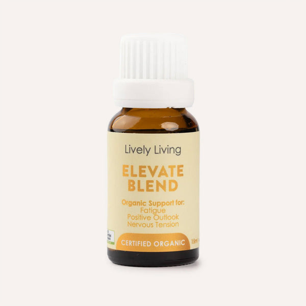 Bottle of Lively Living Elevate Blend on a white background
