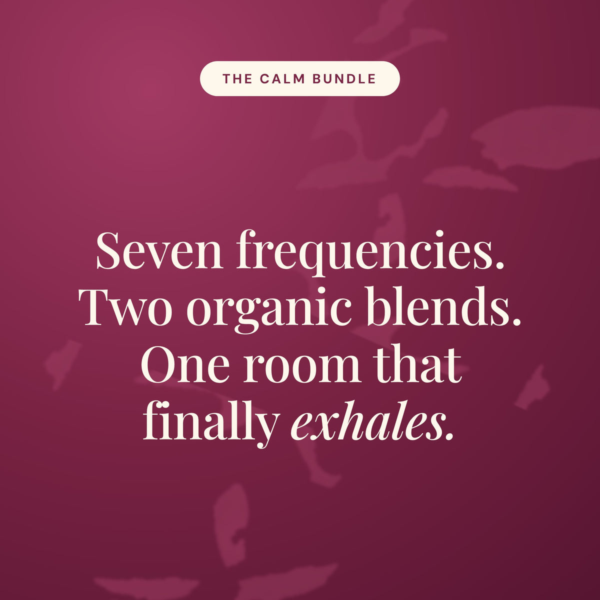 Aroma-Frequency Calm Bundle statement card in burgundy with leaf detail