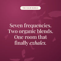 Aroma-Frequency Calm Bundle statement card in burgundy with leaf detail