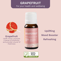Lively Living "grapefruit: essential oil with facts about the benefits and the heading in purple with light pink background