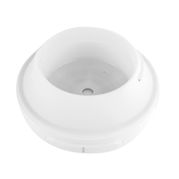 A white circular diffuser base designed for an aroma diffuser.