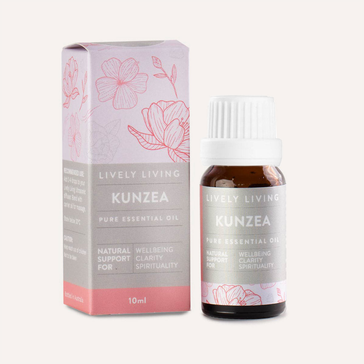 Lively Living Kunzea essential oil bottle and packaging on a white background