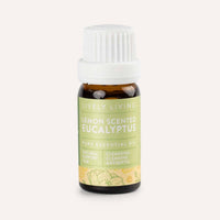 Bottle of Lively Living Lemon Scented Eucalyptus essential oil on a white background