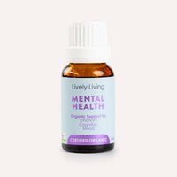 Bottle of Lively Living Mental Health supplement on a white background