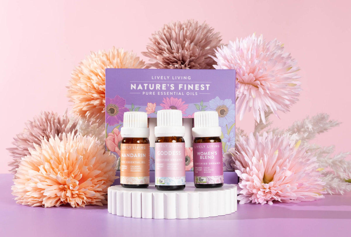 Lively Living mothers day trio of essential oils. 