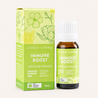 Lively Living Immune Boost supplement bottle and packaging on a white background