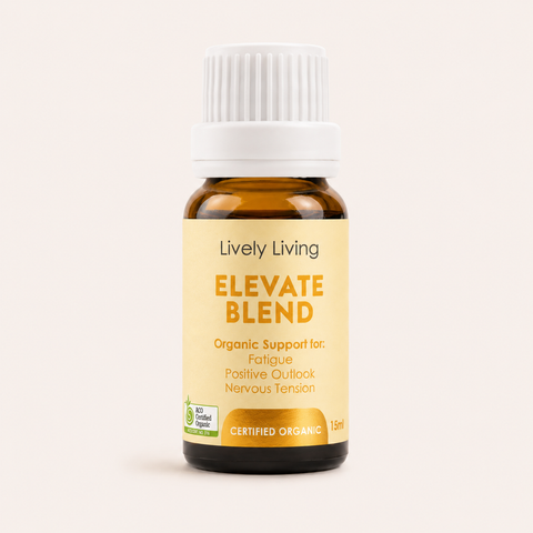 Bottle of Lively Living Elevate Blend on a white background
