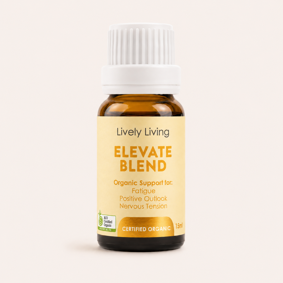 Bottle of Lively Living Elevate Blend on a white background
