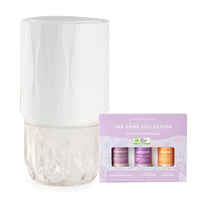 Aroma-Petal diffuser and a trio of essential oils including Frankincense, Lavender, and Orange