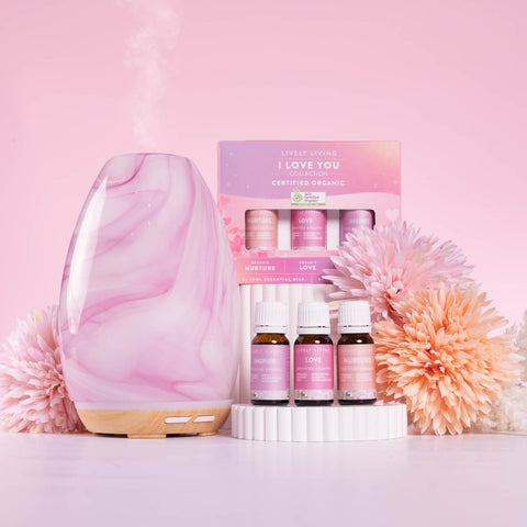 Aroma-Swirl Pink Glass Diffuser + I Love You Trio