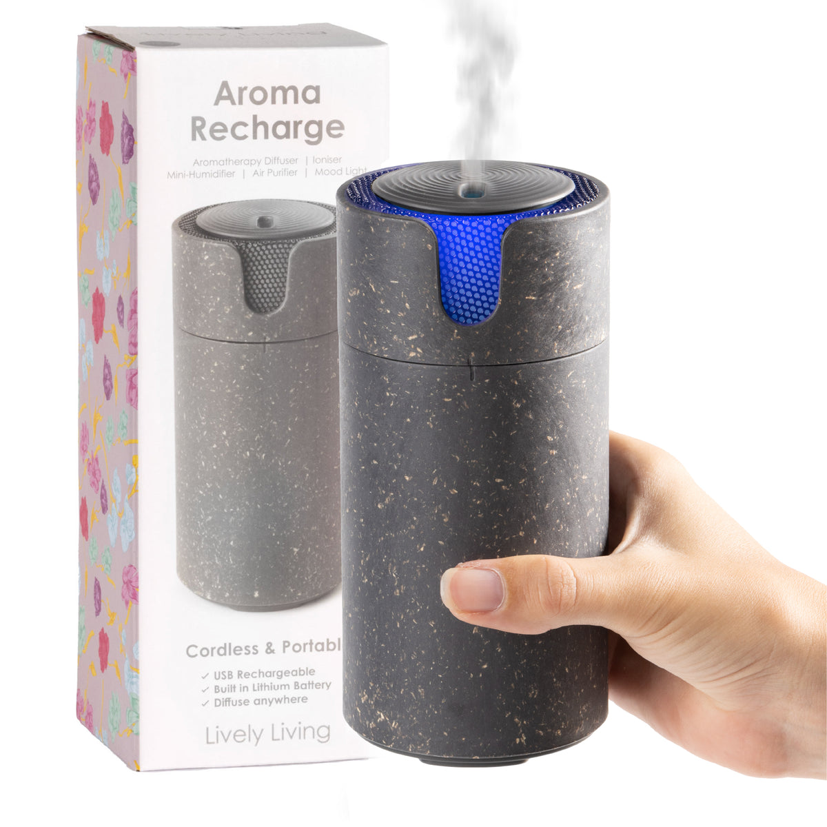 Aroma Recharge cordless diffuser Charcoal Lively Living