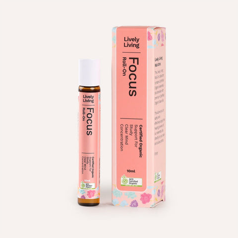 Lively Living Focus roll-on bottle and packaging on a white background