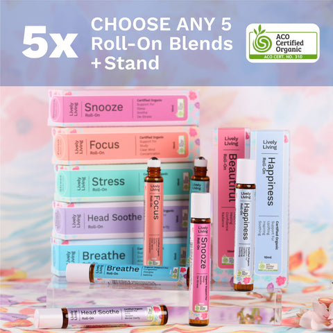 Roll On  Essential Oils 5x Pack + Stand
