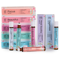 Lively Living roll-ons including Focus, Happiness, Head Soothe and Breathe with their boxes