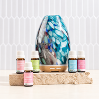 Teal marble Aroma-Swish glass diffuser with Lively Living organic essential oils