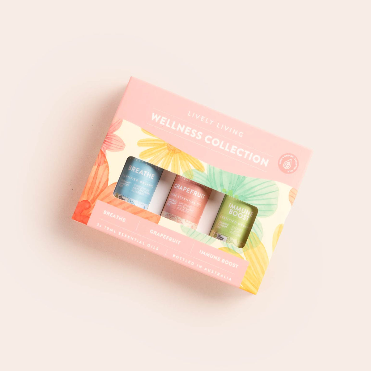 Wellness collection gift set with colorful packaging on a light background