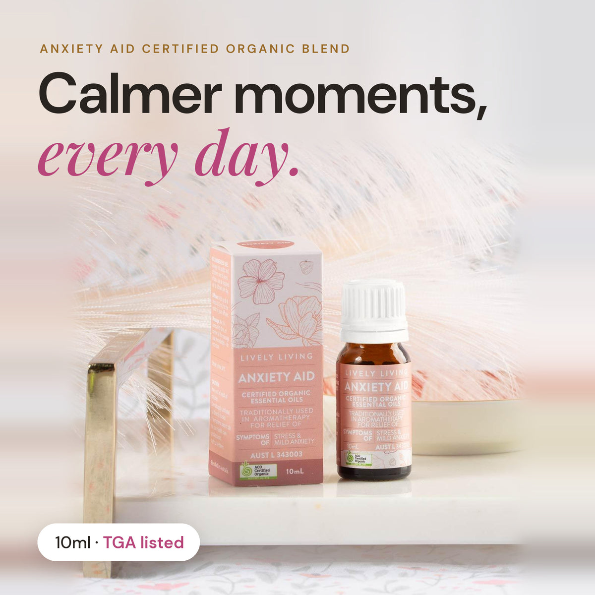 Anxiety Aid TGA listed certified organic essential oil 10ml: calmer moments, every day
