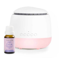 White and pink diffuser with a bottle labeled 'Pet Calm' on a white background