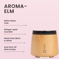 Three diffusers in white, black, and wooden finish on a white background