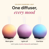 Aroma-Halo diffuser colour changing light glowing through the matte glass