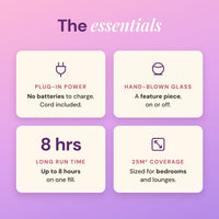 Aroma-Halo diffuser essentials: 150ml tank, up to 8 hours and plug-in power