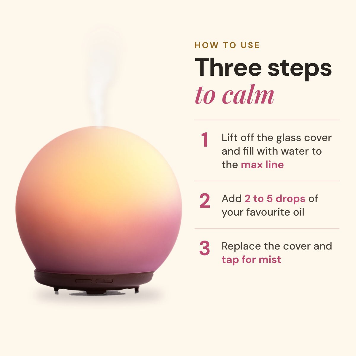 How to use the Aroma-Halo diffuser with 2 to 5 drops of essential oil