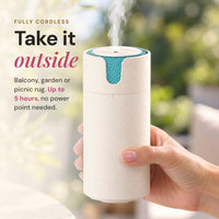 Aroma-Recharge cordless diffuser used outdoors