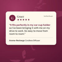 Five star customer review of the Aroma-Recharge cordless diffuser