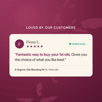 Verified five star customer review of the 8 Organic Oils Blending Kit from Fiona L.: a fantastic way to buy your first oils