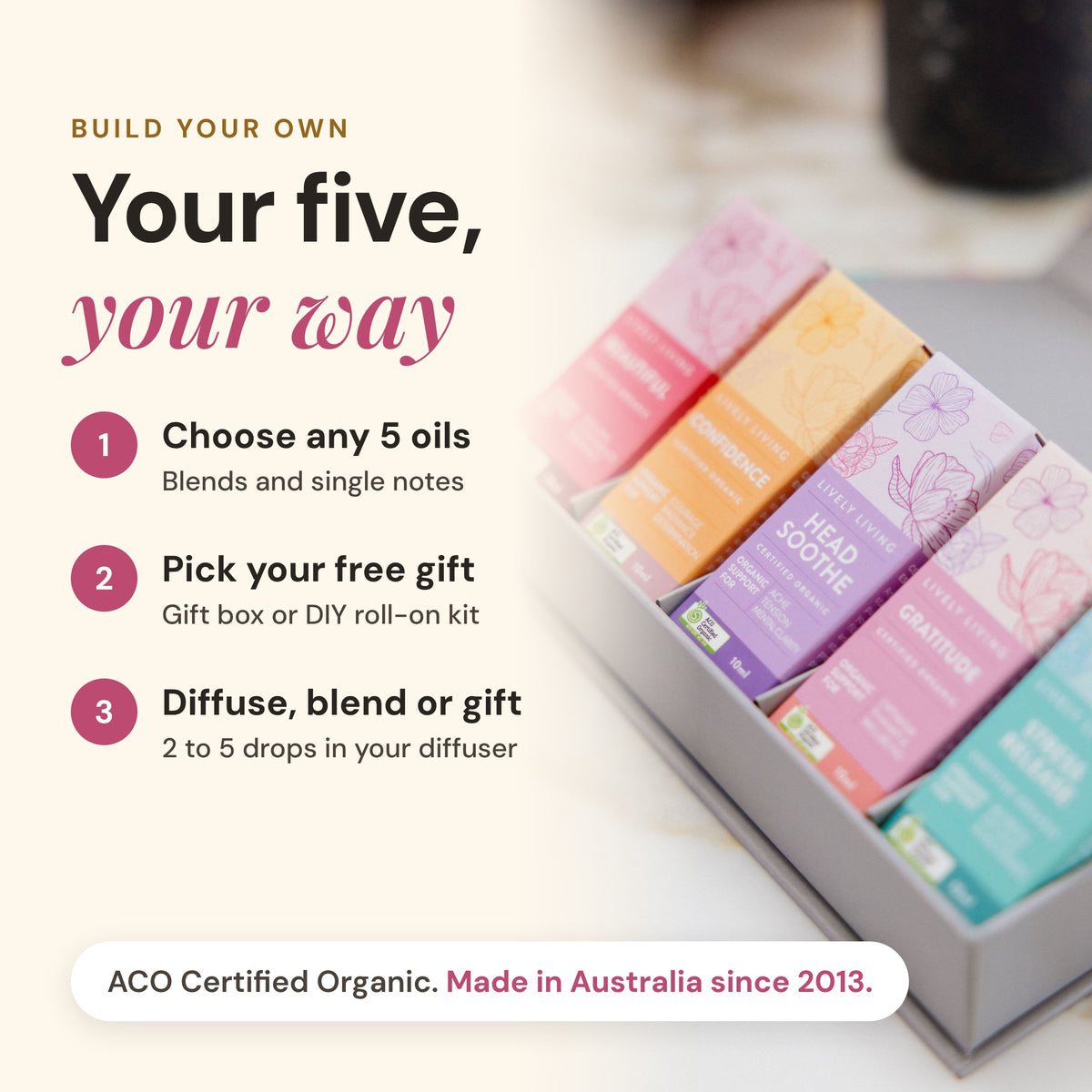 Build Your Own 5 Pack: Certified Organic Essential Oils + Bonus Gift