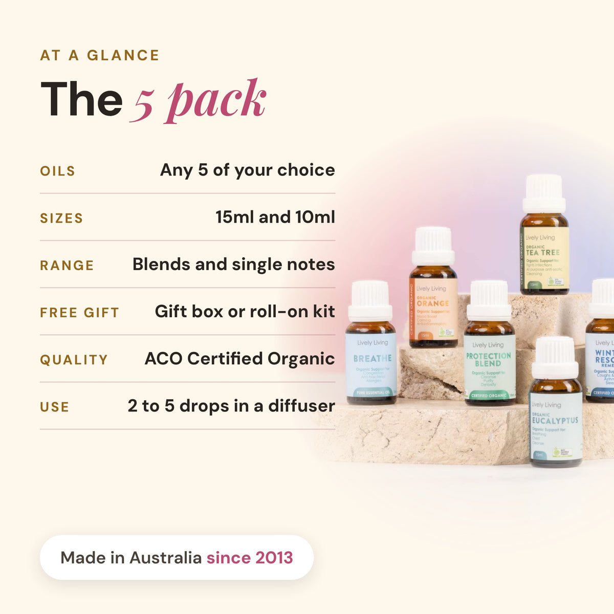Build Your Own 5 Pack: Certified Organic Essential Oils + Bonus Gift