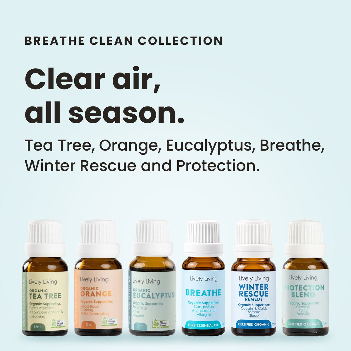 Breathe Clean Collection: Tea Tree, Orange, Eucalyptus, Breathe, Winter Rescue and Protection