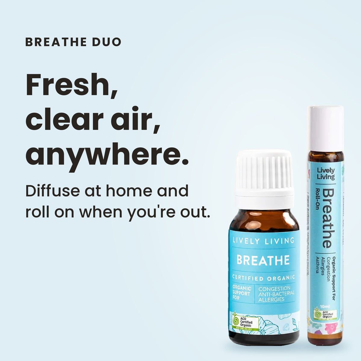 Breathe Duo: fresh, clear air anywhere with the oil and roll-on together