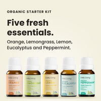 Organic Starter Kit: Orange, Lemongrass, Lemon, Eucalyptus and Peppermint 15ml oils