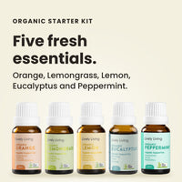 Organic Starter Kit: Orange, Lemongrass, Lemon, Eucalyptus and Peppermint 15ml oils