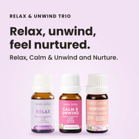Relax & Unwind Trio essential oils: relax, unwind, feel nurtured