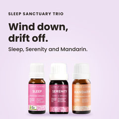 Lively Living Sleep Sanctuary essential oil set with three bottles on a pink background