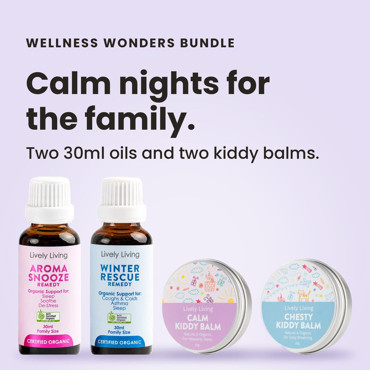 Wellness Wonders Bundle: two 30ml oils and two kiddy balms