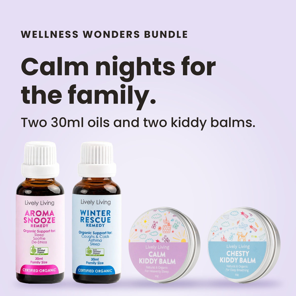 Wellness Wonders Bundle: two 30ml oils and two kiddy balms