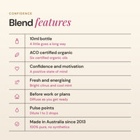 Confidence blend features: ACO certified organic, confidence and motivation, fresh and energising