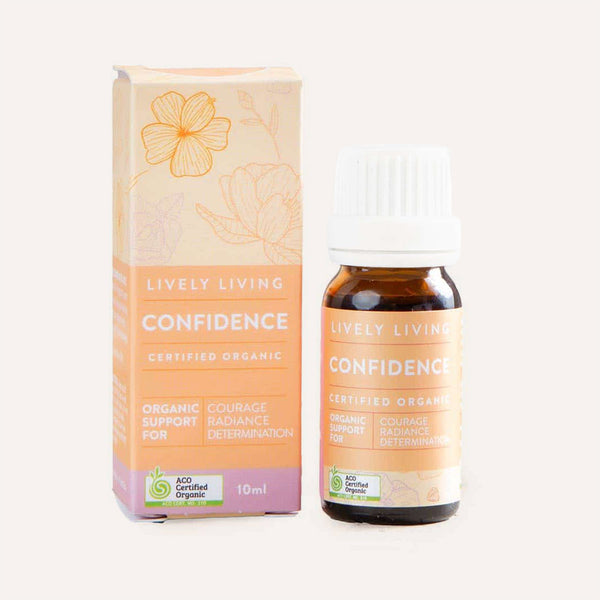Lively Living Confidence organic product packaging and bottle on a white background