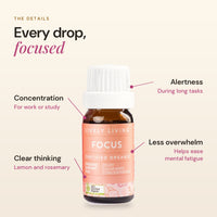 Focus essential oil details: concentration, clear thinking, alertness, less overwhelm
