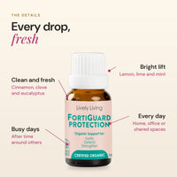 FortiGuard Protection details: clean and fresh with cinnamon, clove and eucalyptus, a bright lift from lemon, lime and mint, for busy days and every day